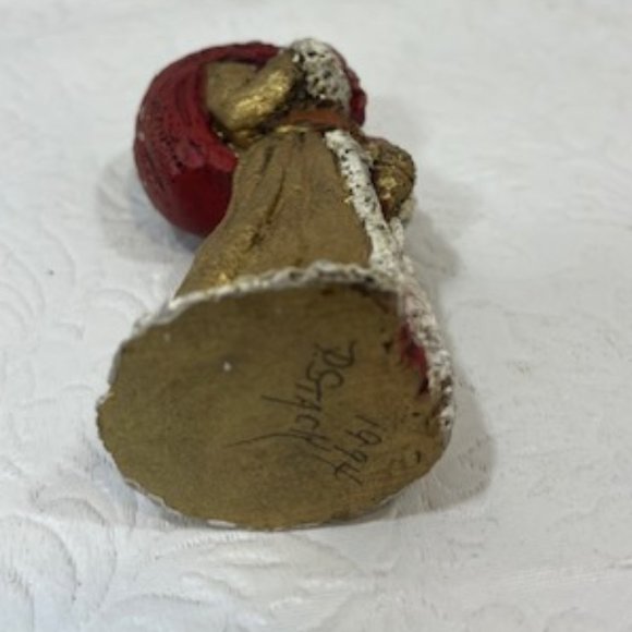 VTG Christmas Santa Mini Statue Gold Robe Red Toy Bag Lantern 3.75" Tall - Picture 5 of 7